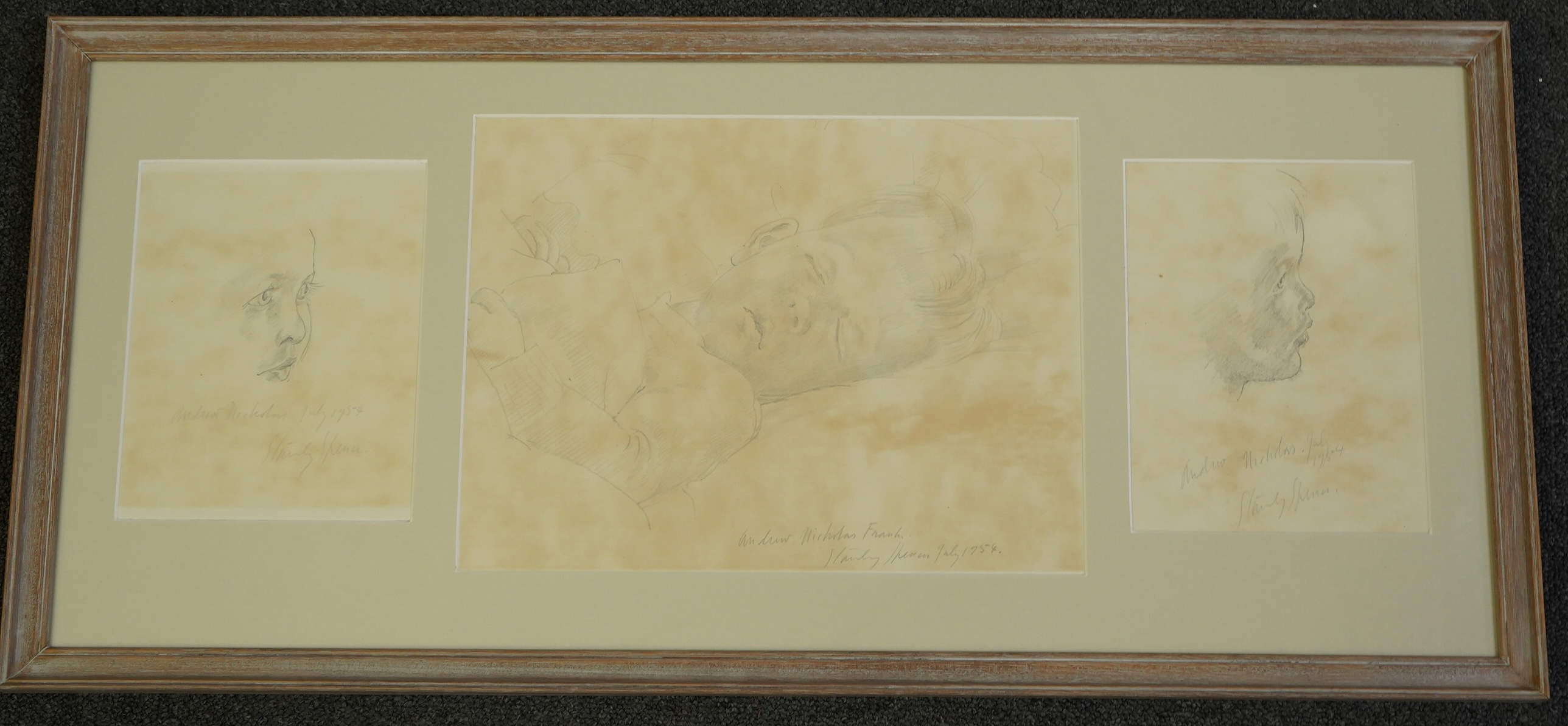 Sir Stanley Spencer R.A. (British, 1891-1959), pencil on paper, Studies of Andrew Franks, aged 2½ years at Chauntry Court, Maidenhead, during the summer of 1954, signed in pencil and dated July 1954, 24 x 32cm and 19.5 x